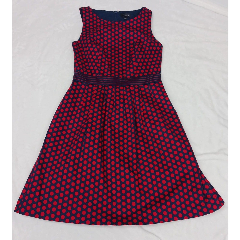 The Limited Women Red Navy Polka-dot Sleeveless Sheath Fit & Flare Dress Size 2